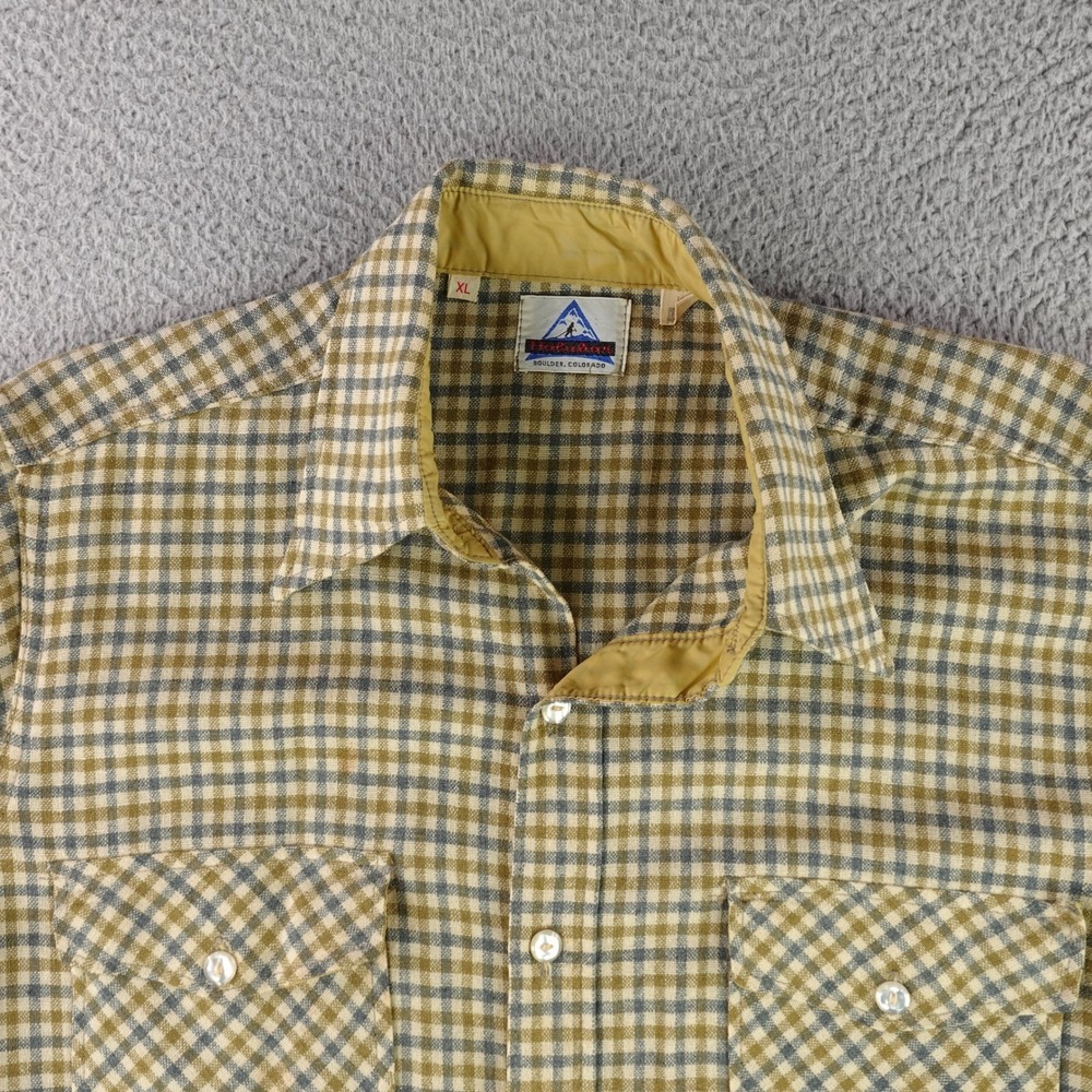 Holubar Button Down Shirt Men XL Yellow Gingham Wool Blend Vintage Outdoor 9404